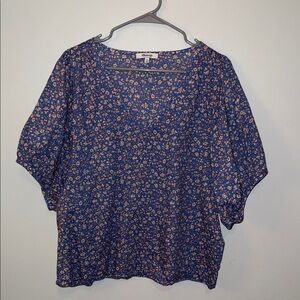 Madewell Navy Floral Print Blouse